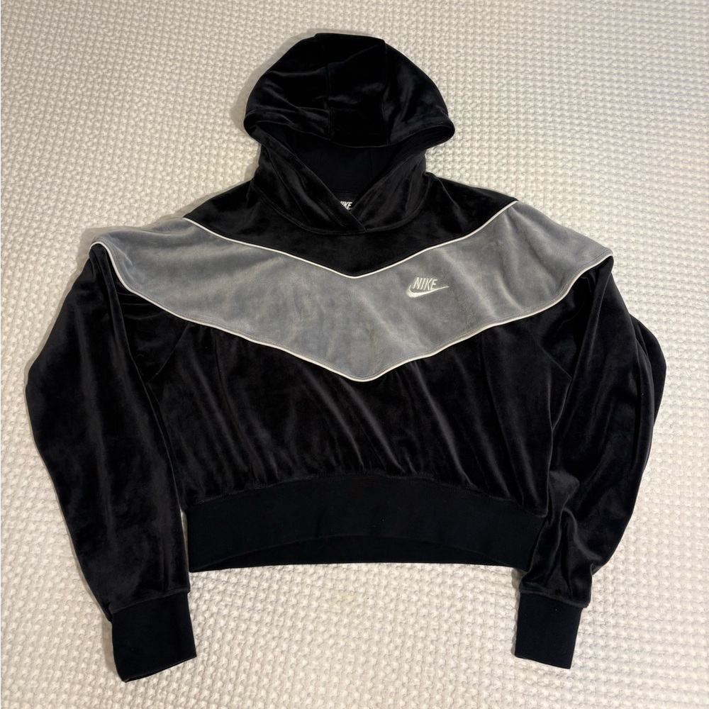 Nike Black Velvet Hooded Pullover with Gray Trim